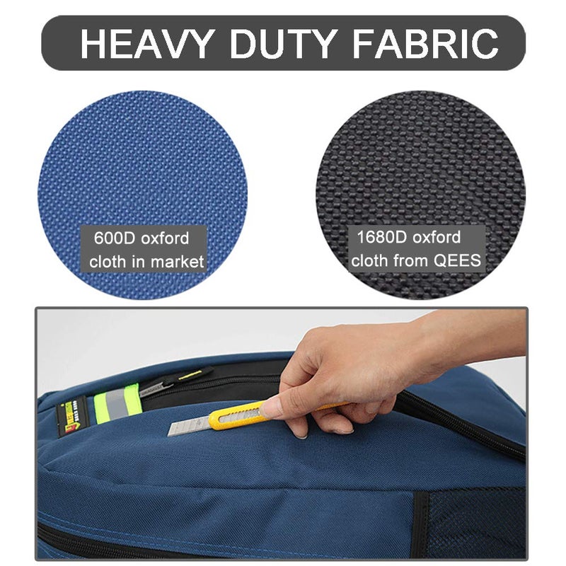 QEES Heavy Duty Tool Backpack, 1680D Oxford Cloth, Electrician's Bag With Durable Handles & Straps - Image 4